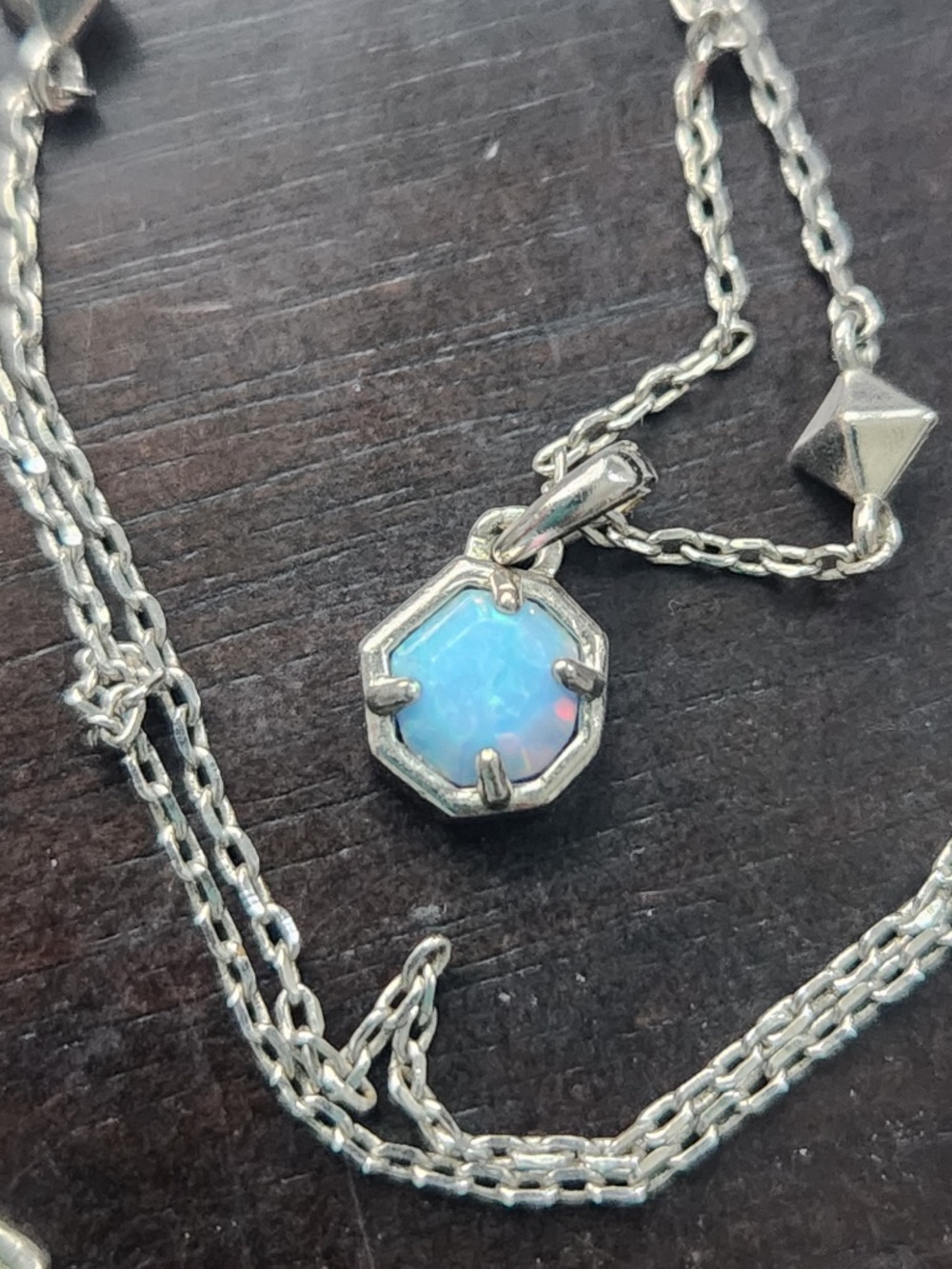 Kendra Scott Nola Necklace, Rhodium, Light Blue Kyocera Opal, preloved - Picture 5 of 9